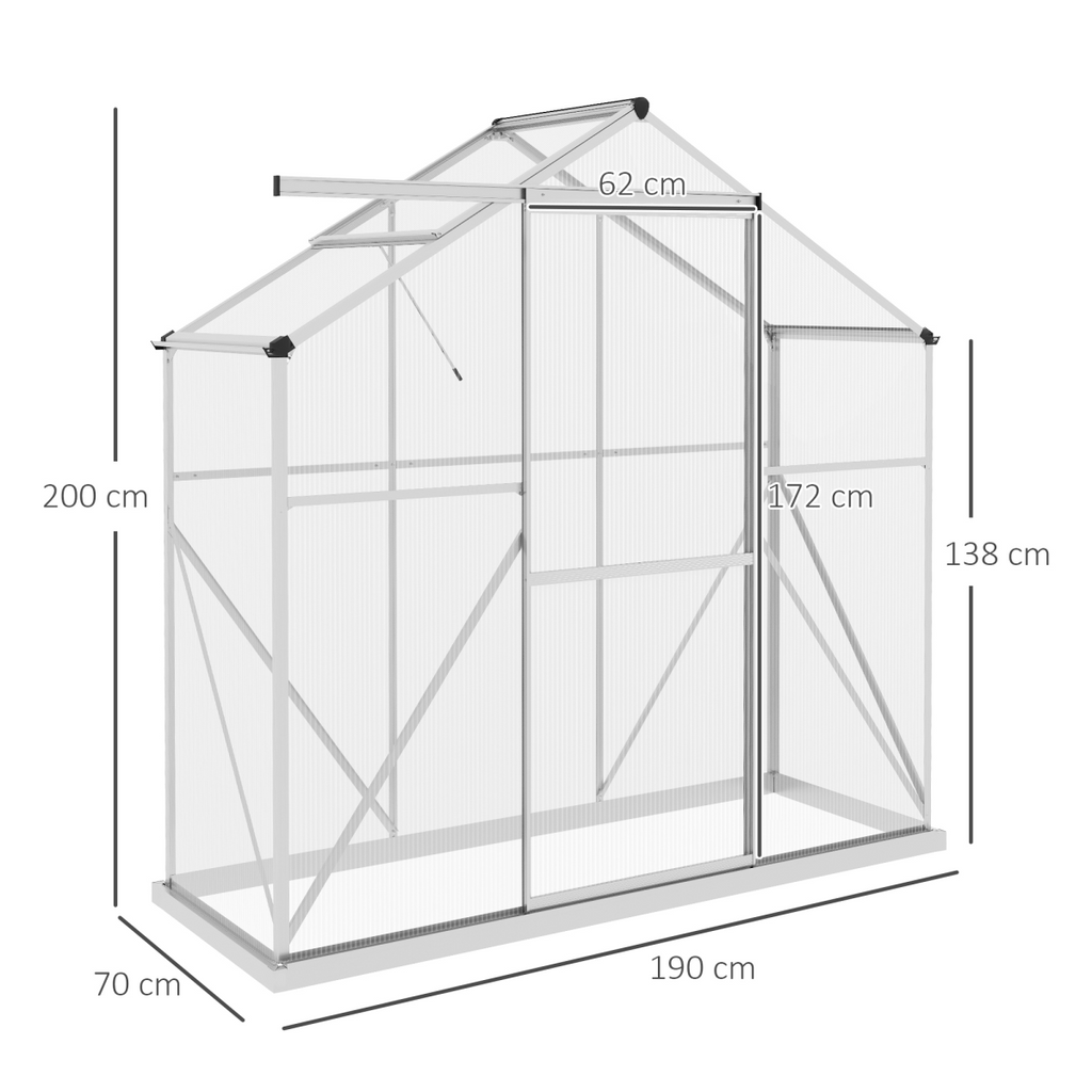 Outsunny 6 x 2.5ft Polycarbonate Greenhouse Aluminium Green House, Silver