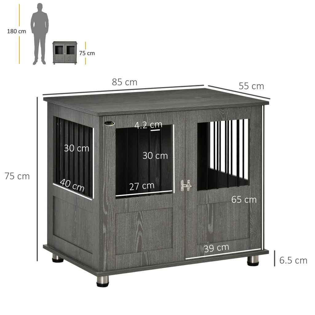 Wooden & Wire Dog Cage for Medium Dog, Stylish Pet Kennel w/ Magnetic Doors