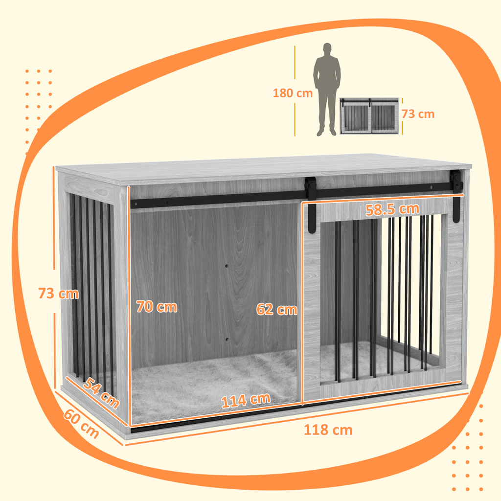 PawHut Dog Crate Furniture with Removable Cushion for XL-sized Dogs - Grey