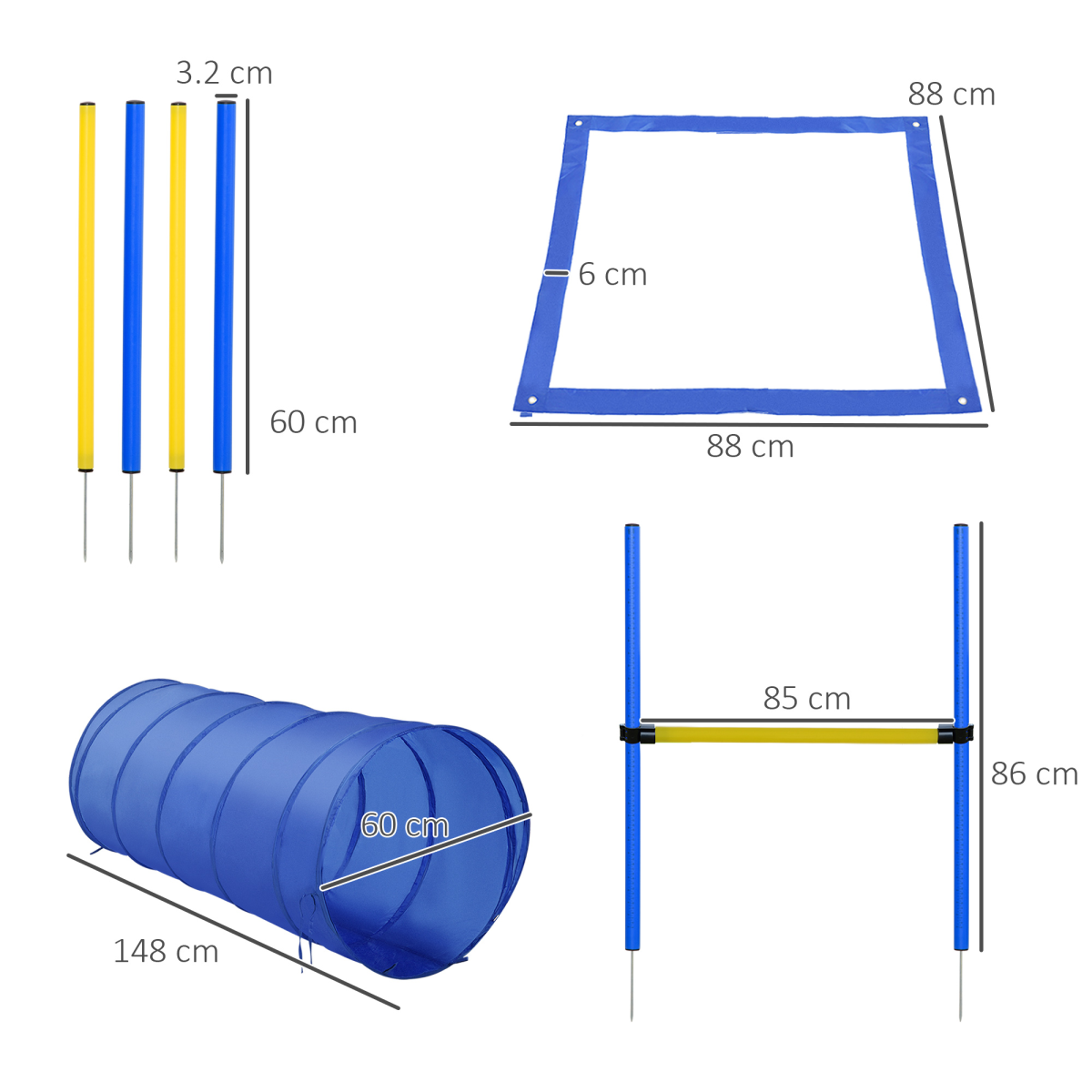Pet Agility Training Equipment Dog Play Run Jump (Poles + Hurdle + Tunnel +