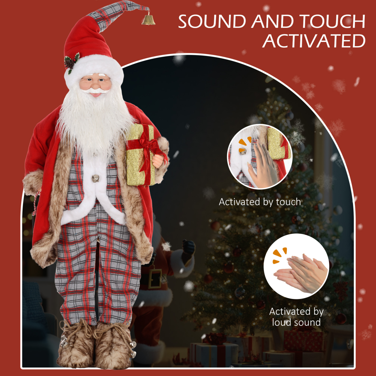 HOMCOM 141cm Animated Santa Claus with Sound Activated for Party Festival