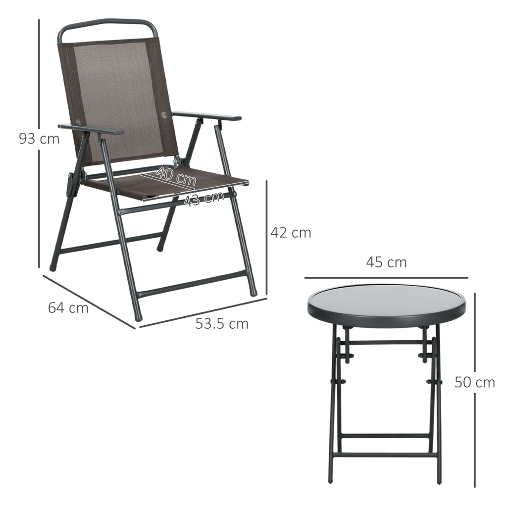 Outsunny Patio Bistro Set Folding Chairs & Coffee Table for Balcony, Brown