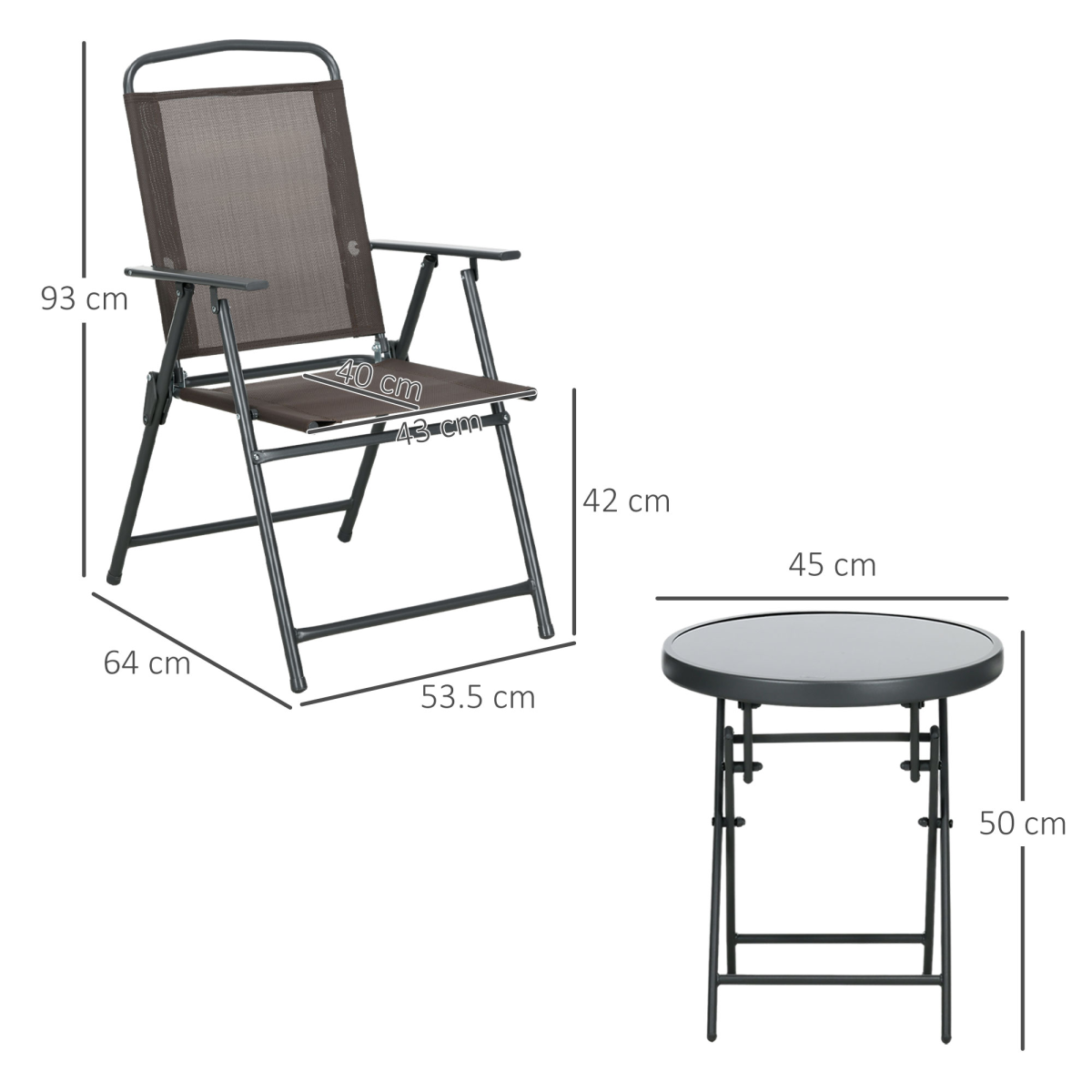 Outsunny Patio Bistro Set Folding Chairs & Coffee Table for Balcony, Brown