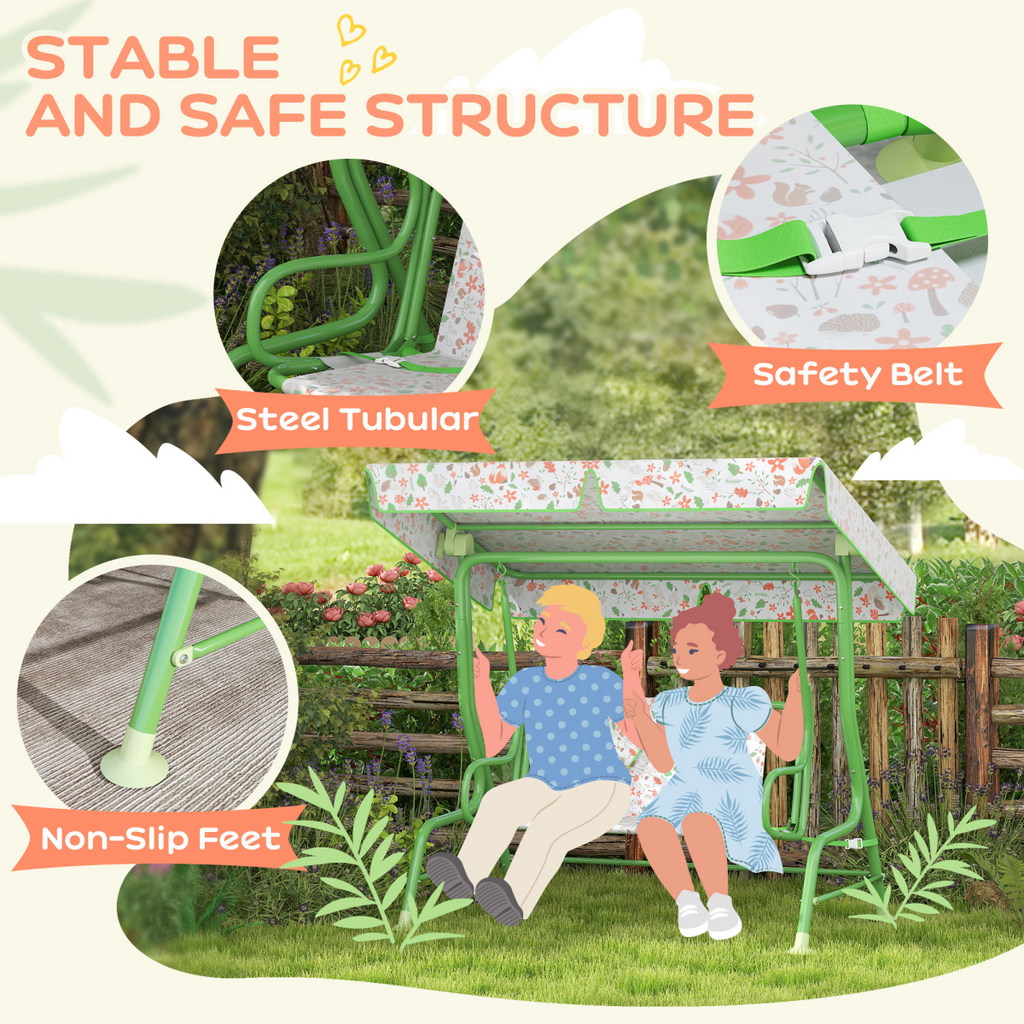 Kids Fox Pattern Swing Seat with Adjustable Canopy for Outdoor Fun