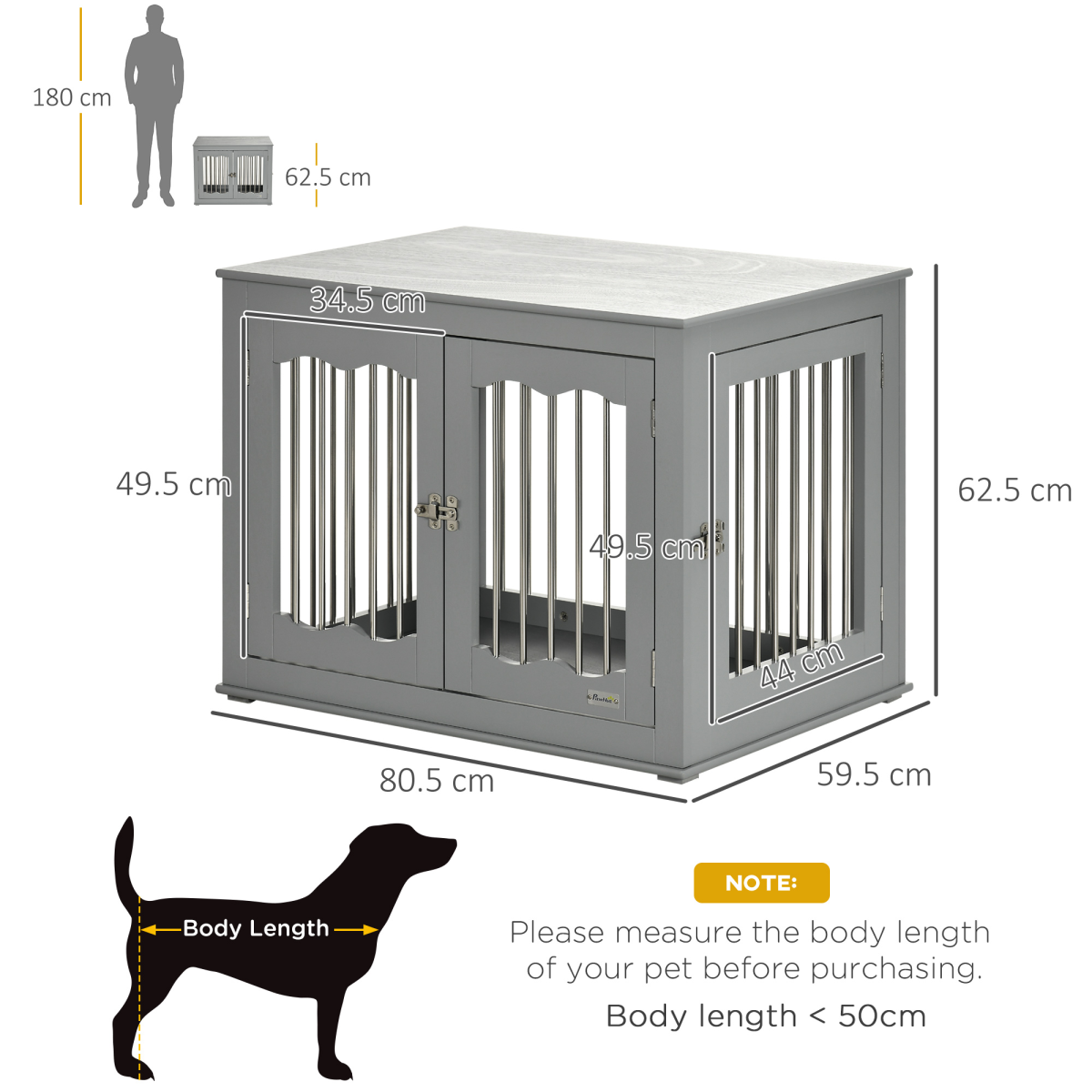 Wood Dog Crate Furniture W/ Three Doors, Locks & Latches, for Medium Dogs
