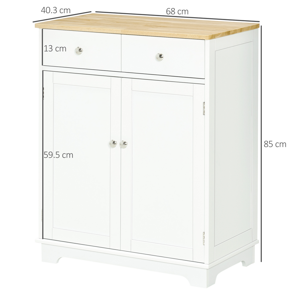 HOMCOM Rubber Wood Top Kitchen Cupboard Side Cabinet Island w/Adjustable Shelf