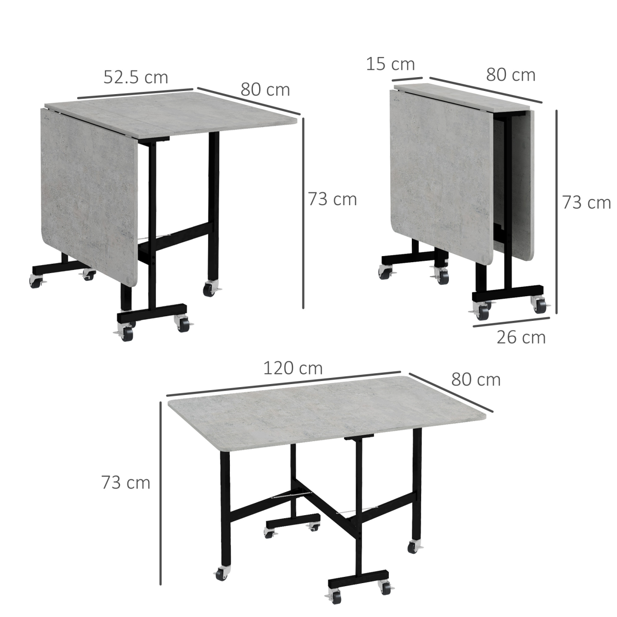 HOMCOM Drop Leaf Table with Wheels Folding Dining Table for Small Spaces, Grey