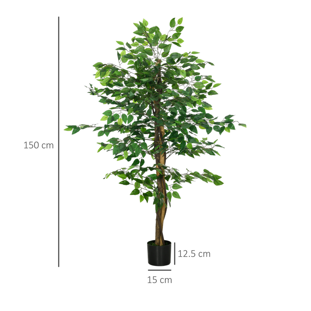 HOMCOM 150cm Artificial Tree Ficus for Indoor Outdoor Home Decor, Fake Tree