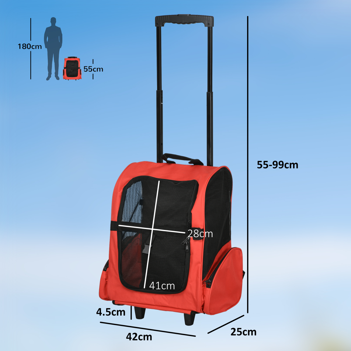 Pet Travel Backpack Bag Cat Puppy Dog Carrier w/ Trolley and Telescopic Handle