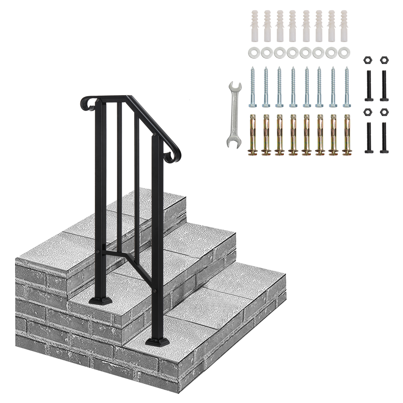 [Same Code：21862947 70638141]Artisasset Matte Black Outdoor 1st Tier Iron Handrail