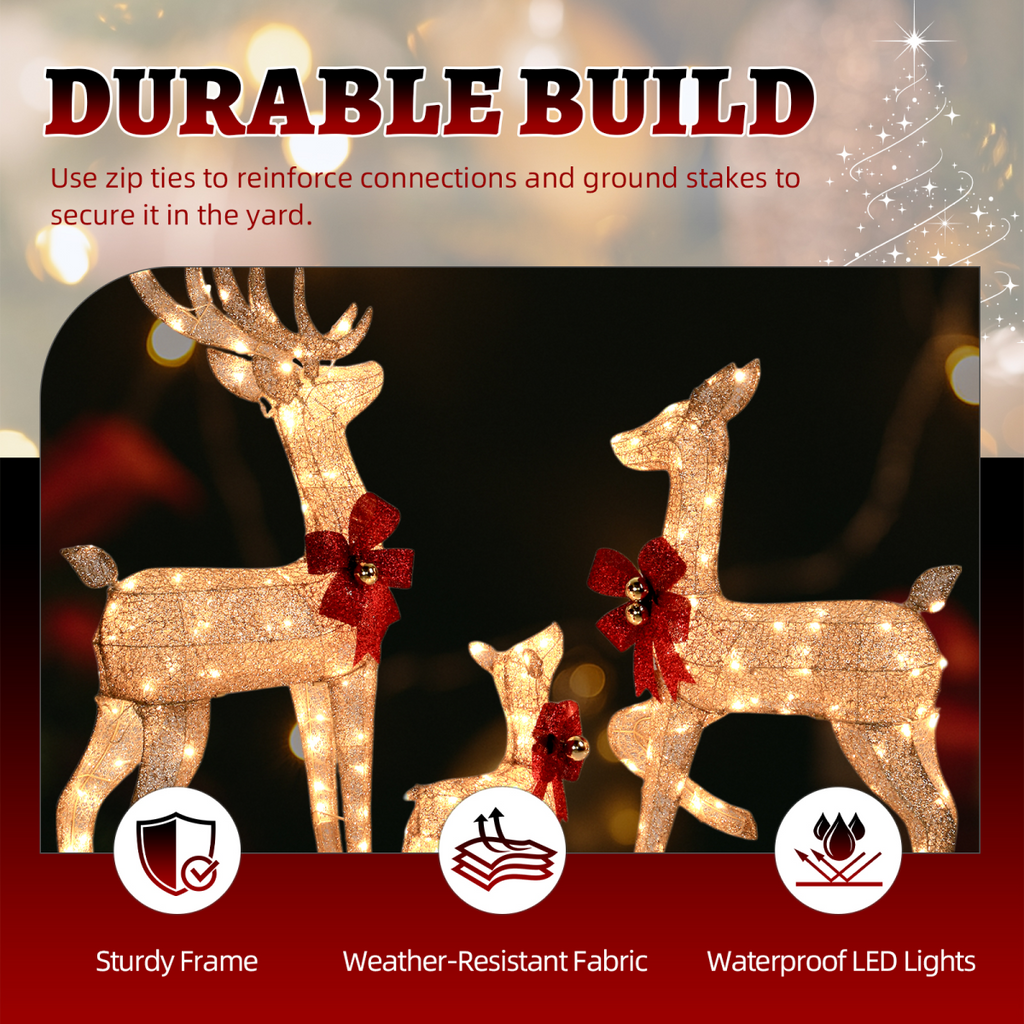 3-Piece Lighted Christmas Reindeer Family Set Outdoor Decorations