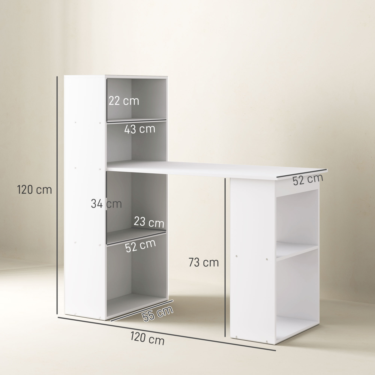 Computer Desk, 120Lx55Dx120H cm-White