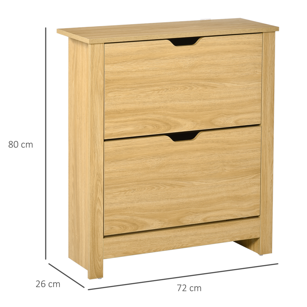 12-Shoe Storage Cabinet 4 Shelves 2 Drawers Tabletop 4 Legs Brown