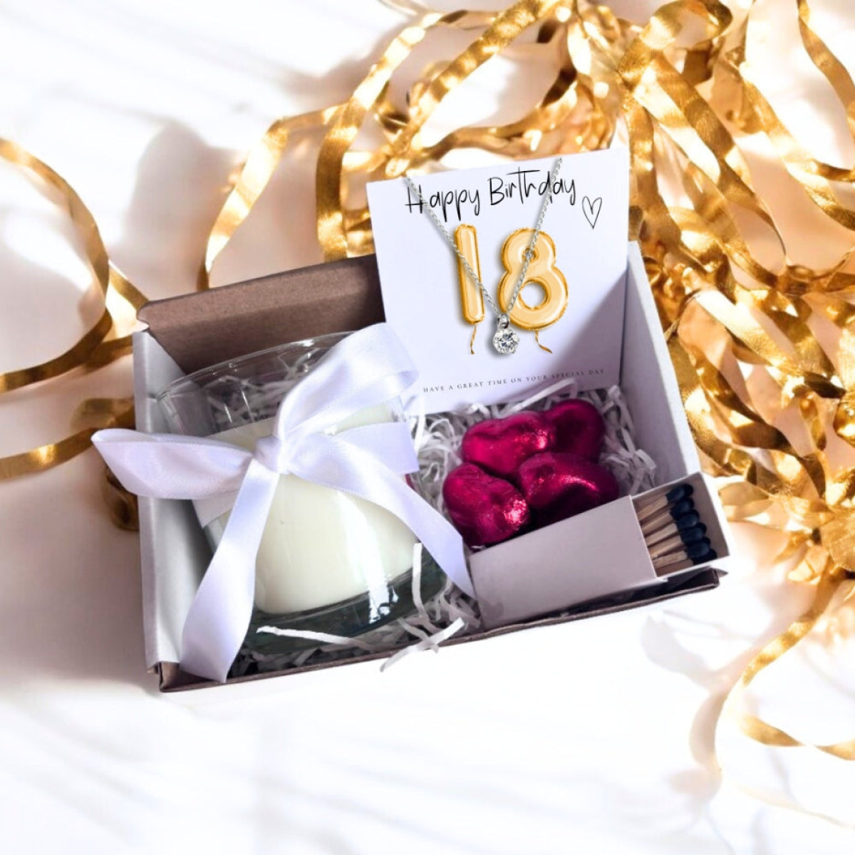 Small 18th Birthday Gold Balloons Gift Necklace Hamper