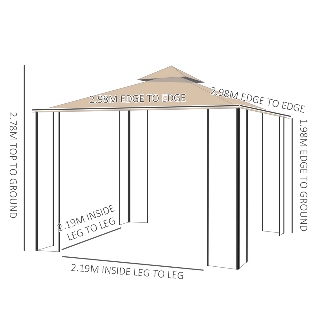 Outsunny 3x3m Outdoor Gazebo Tent W/Netting, 2-tier Roof