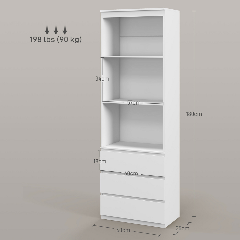 HOMCOM 180cm Tall Bookshelf Free Standing Storage Shelf Unit with Storage White