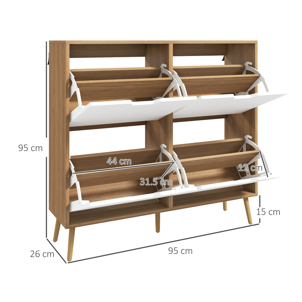 HOMCOM Shoe Storage Cabinet with 4 Flip Drawers for 16 Pairs of Shoes, Natural