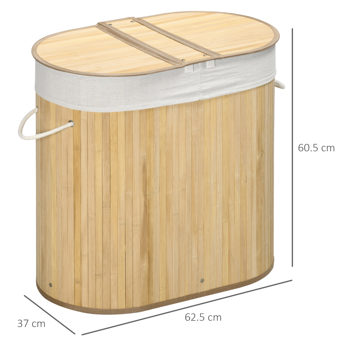 100L Bamboo Laundry Basket with 2 Compartments Washing Baskets Natural HOMCOM