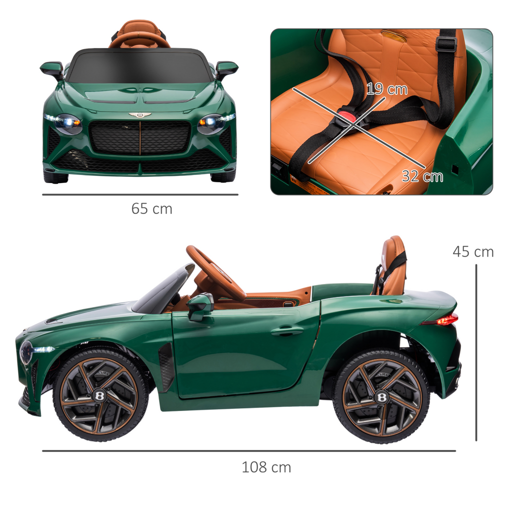 HOMCOM Bentley Bacalar Licensed 12V Kids Electric Ride-On with Remote - Green