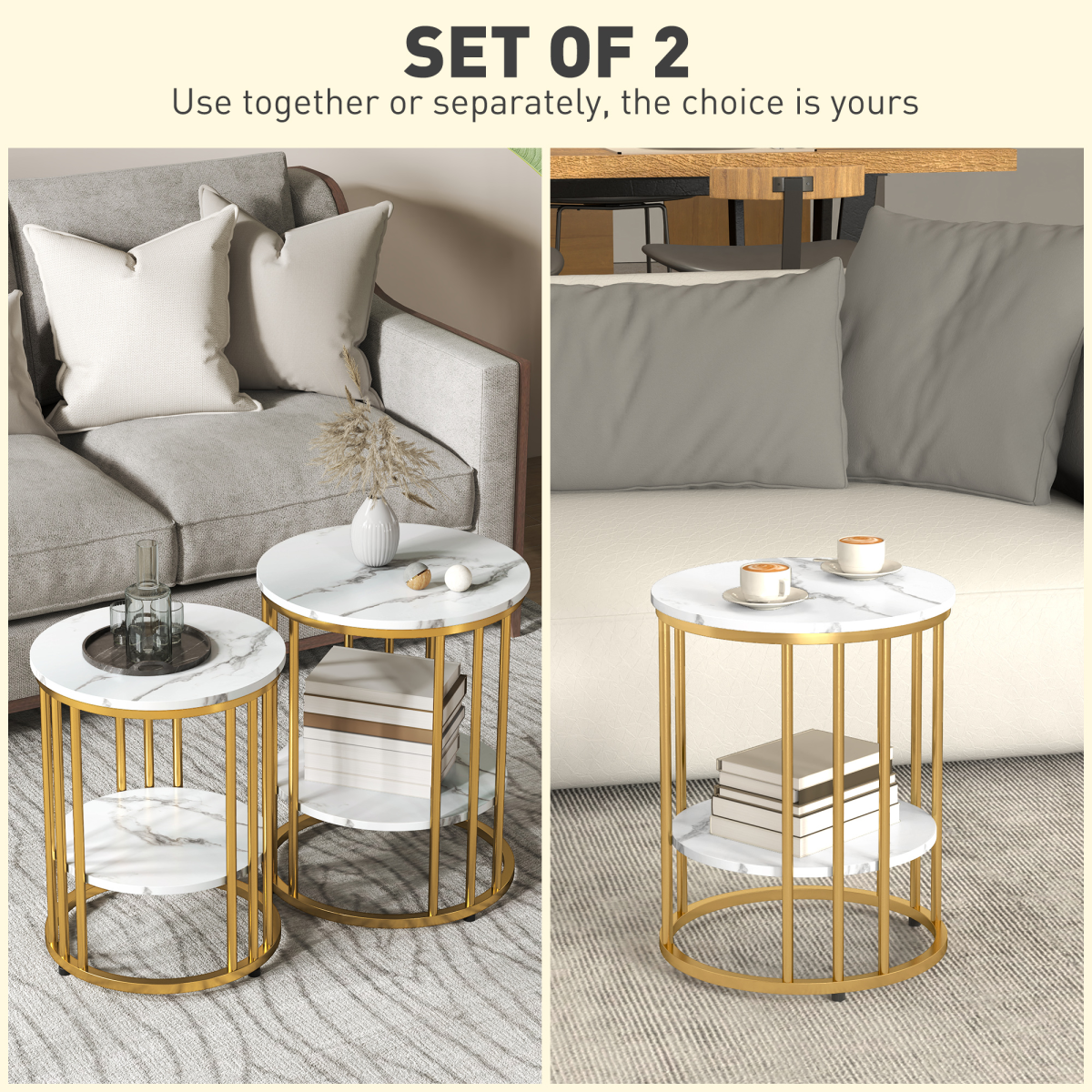 Elegant Marble-Effect Tables Set with Gold Tone Legs for Home & Office