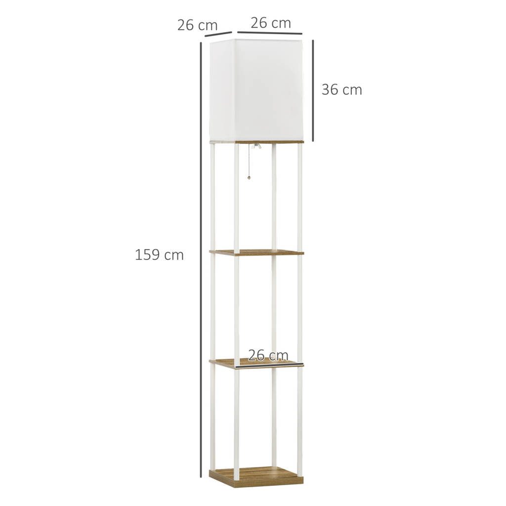 HOMCOM Modern Floor Lamp with Shelves and Fabric Lampshade for Living Room