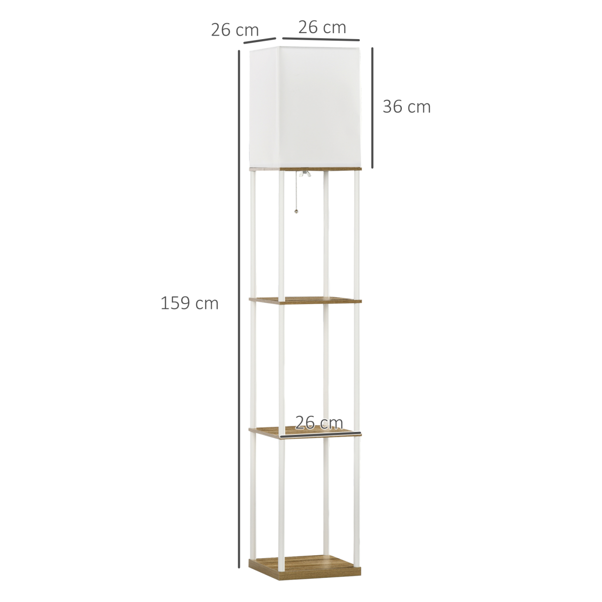 HOMCOM Modern Floor Lamp with Shelves and Fabric Lampshade for Living Room