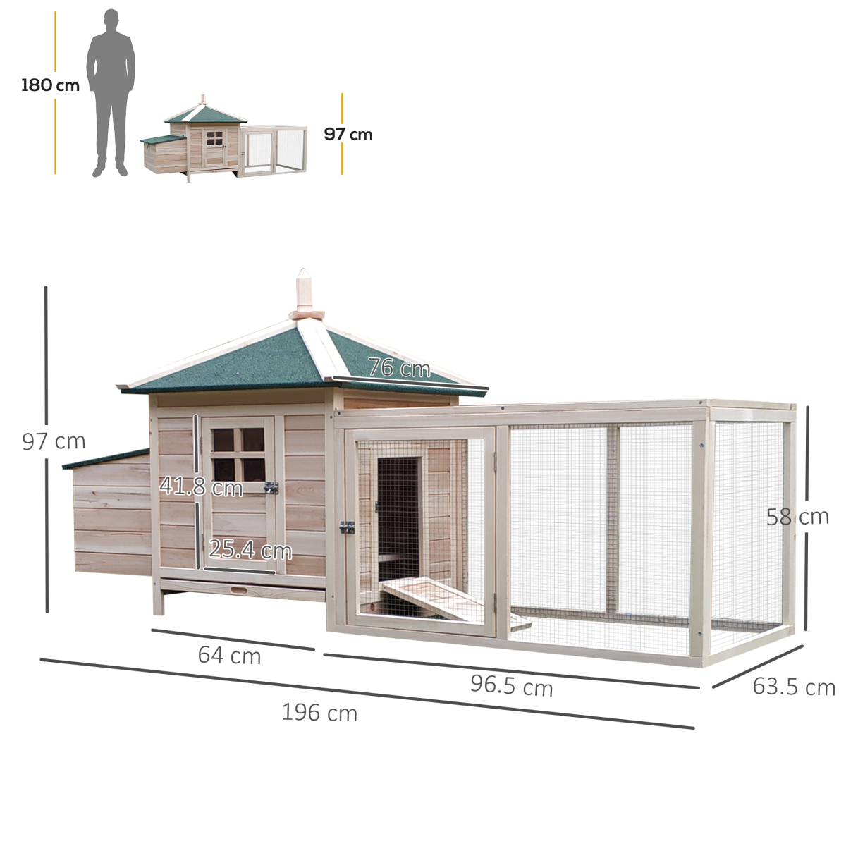 Chicken Coop Small Animal Pet Cage w/ Nesting Box Outdoor Run Backyard Wooden