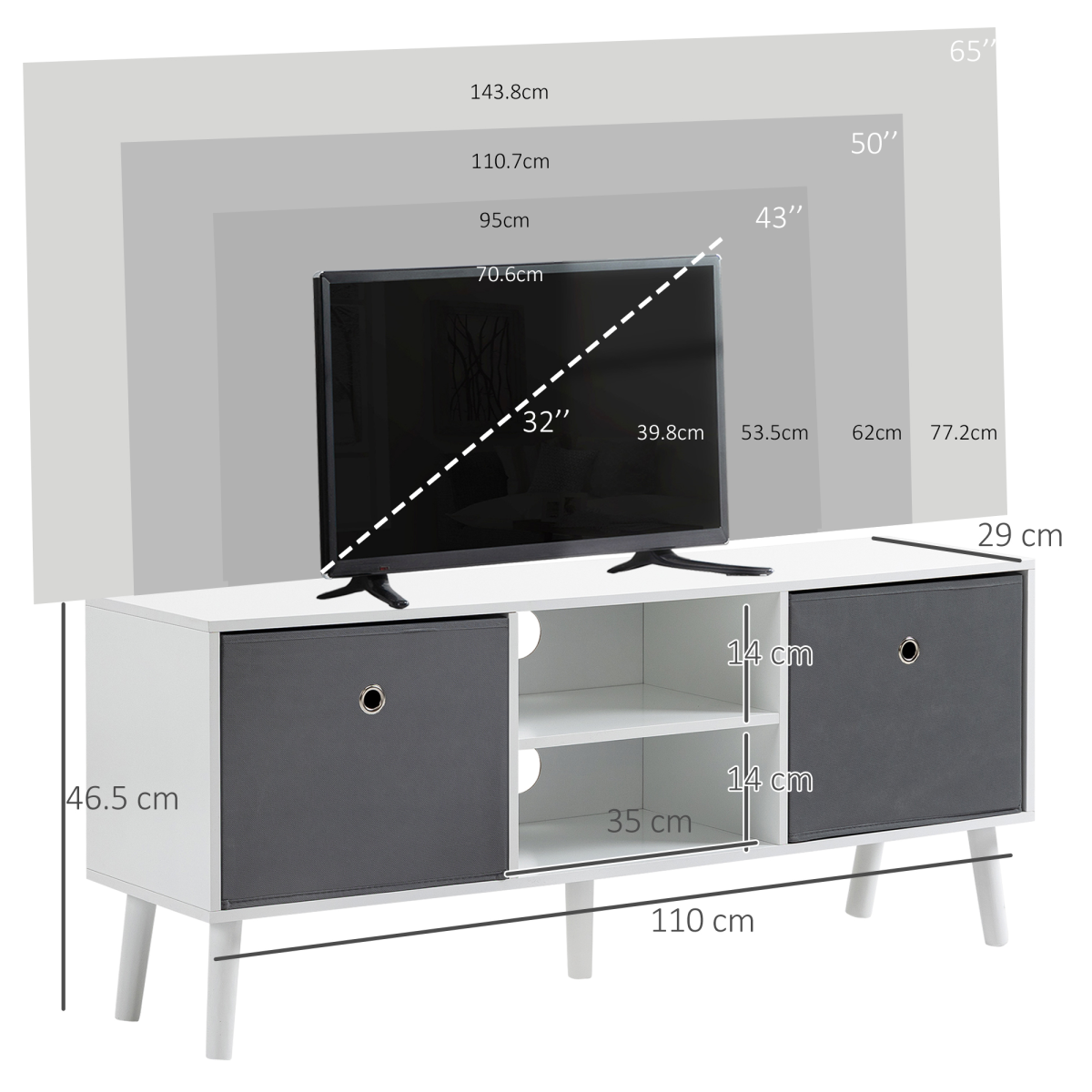 HOMCOM Modern TV Cabinet Stand w/ Shelves & Drawers, Living Room Bedroom