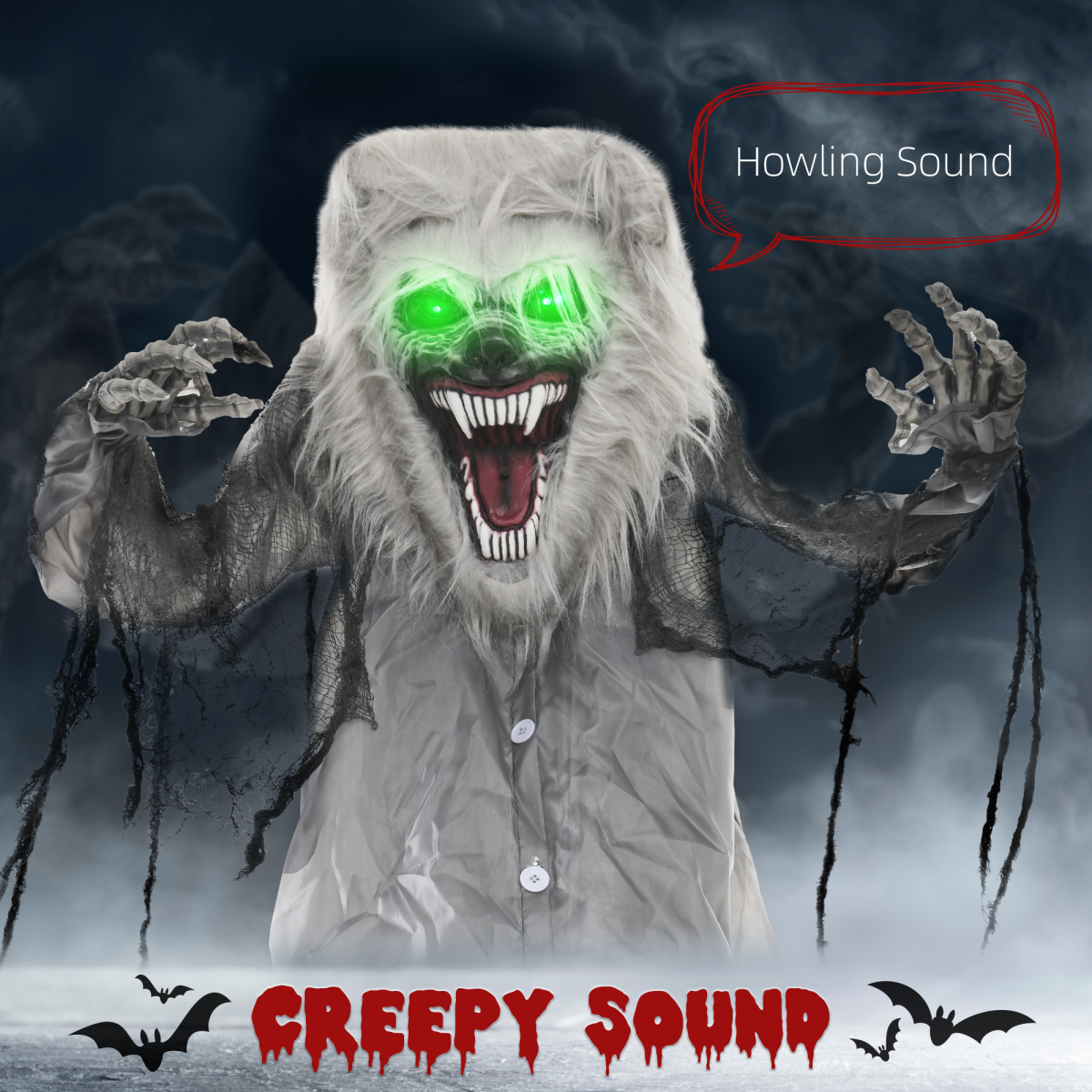 HOMCOM Halloween Skeleton Werewolf Animatronic Prop with Light Up Eyes