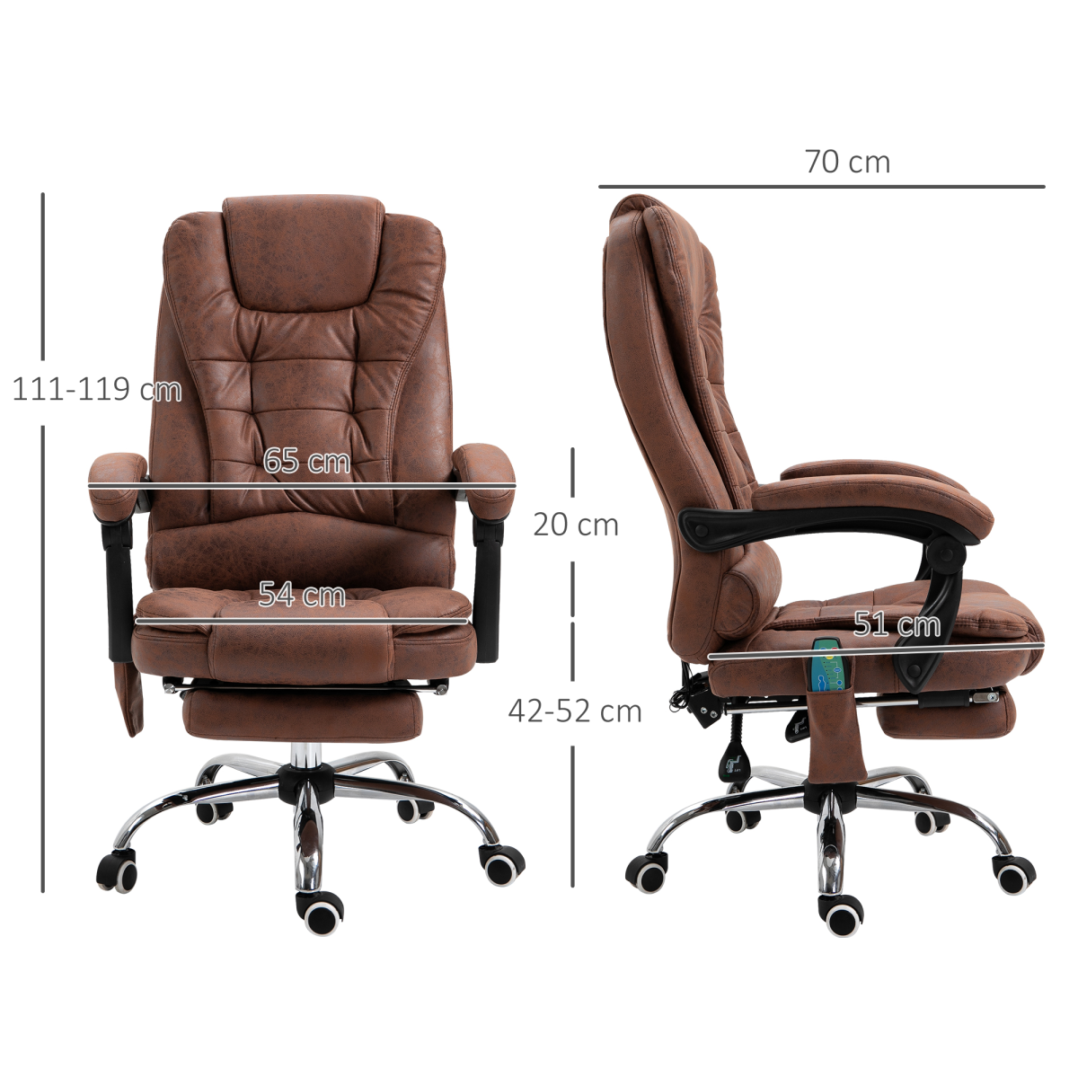 Vintage High Back Heated Massage Office Chair with 6 Vibration Points, Brown