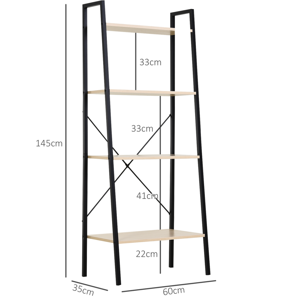 4-Tier Minimalistic Ladder Shelf Unit Steel Frame Home Display Storage