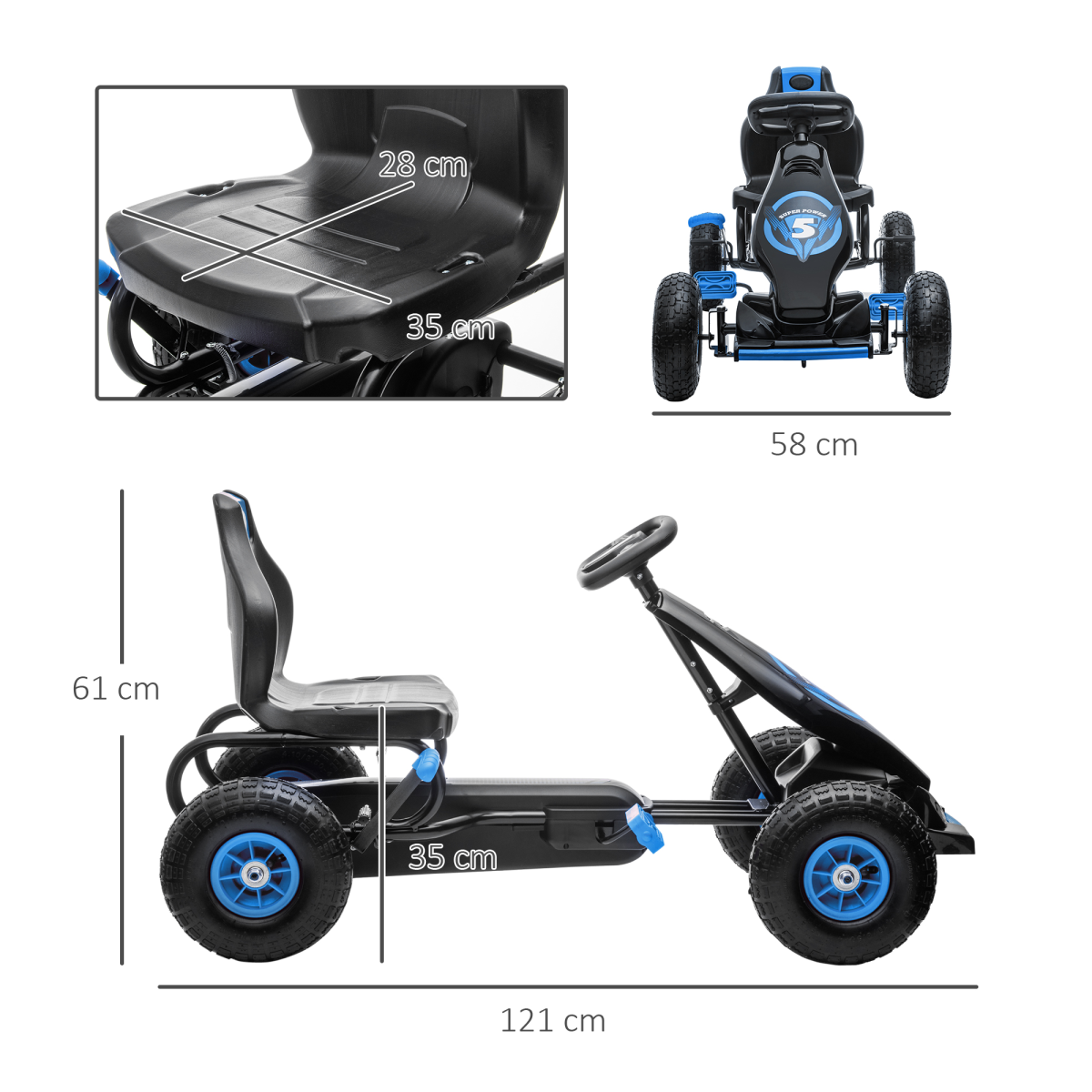 HOMCOM Children Pedal Go Kart w/ Adjustable Seat, Rubber Wheels, Brake, Blue