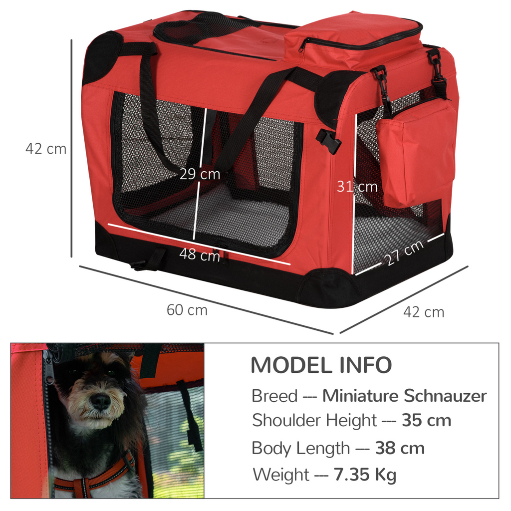 Folding Pet Carrier Bag Soft Portable Cat Travel Cage, 60x42x42 cm, Red