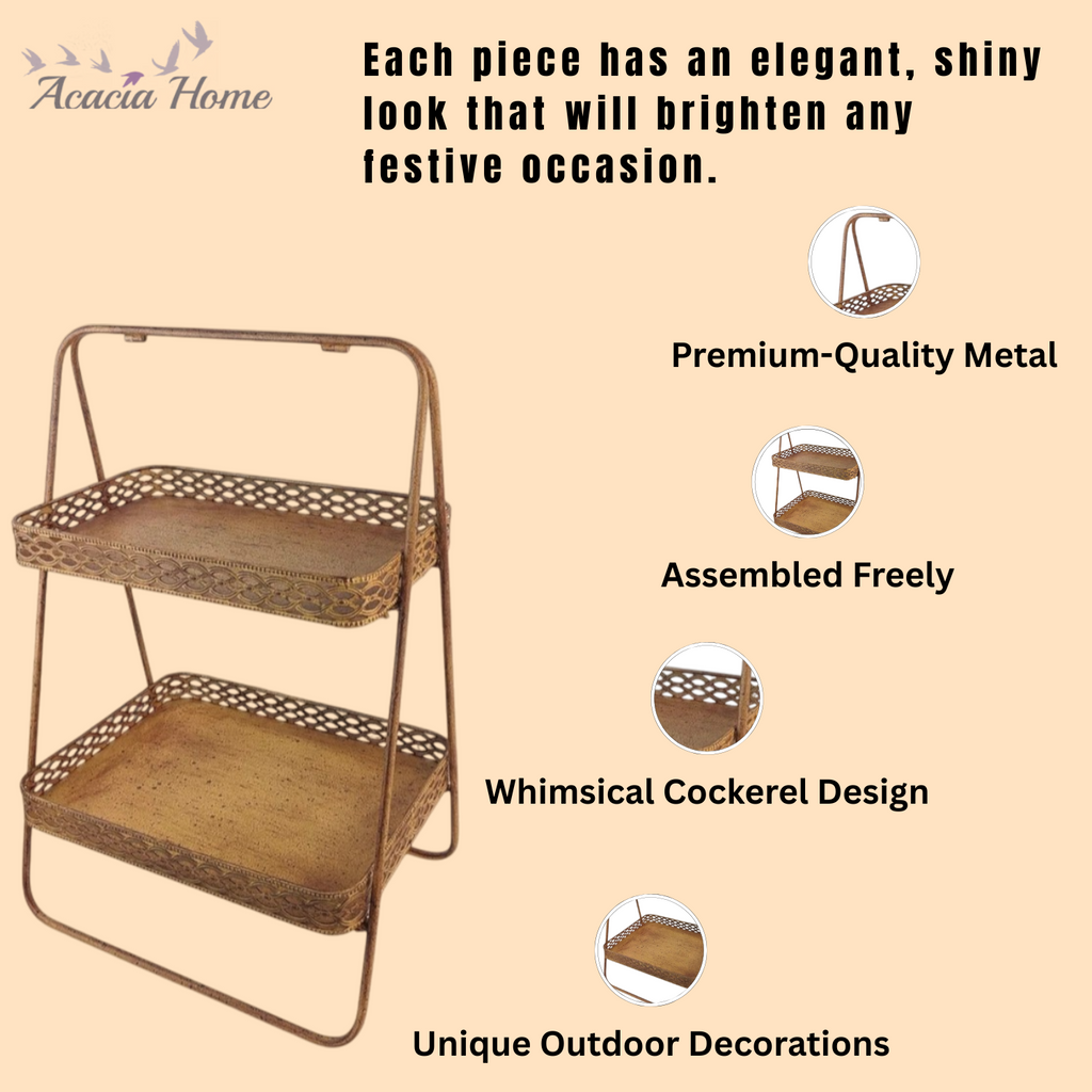 AcaciaHome Rusty 2-Tier 59cm Rectangular Metal Cake & Plant Stand