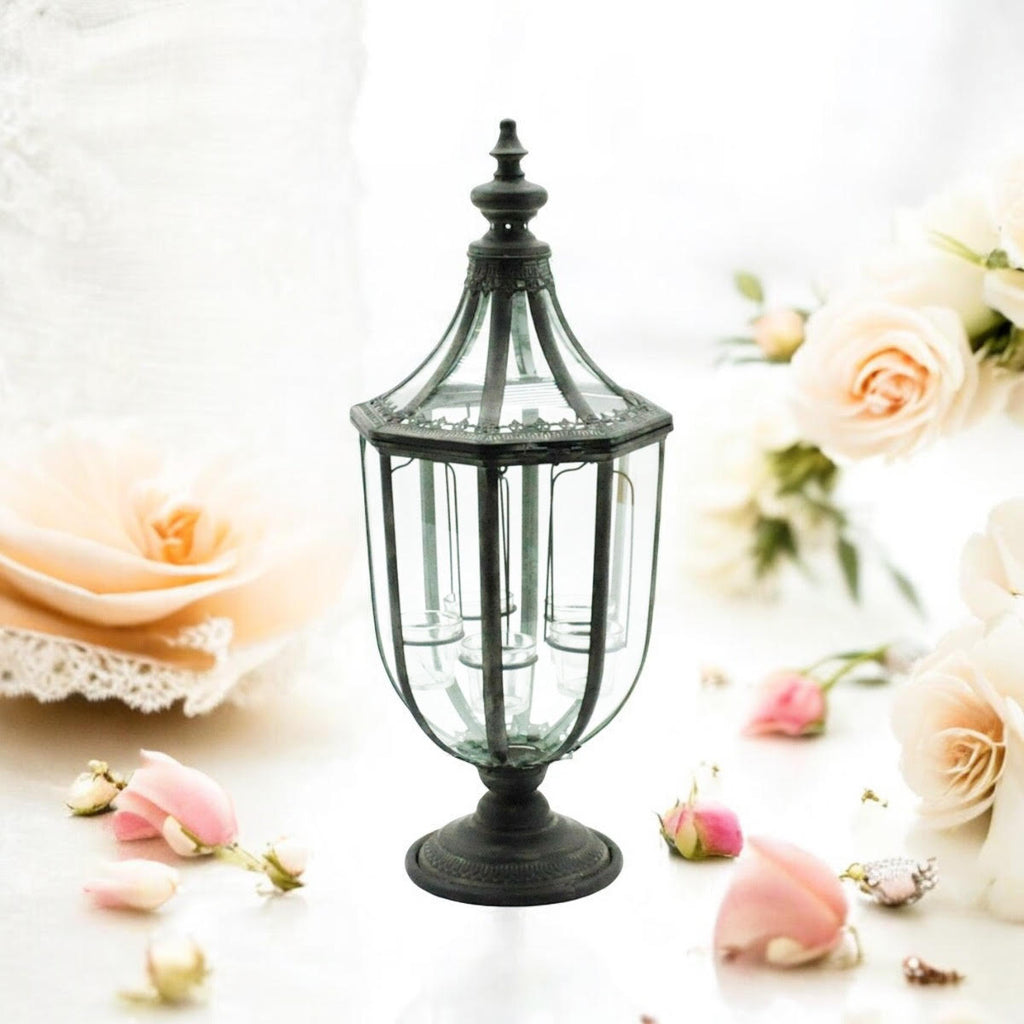 Stylish 77cm Grey Metal Glass Candle Lantern