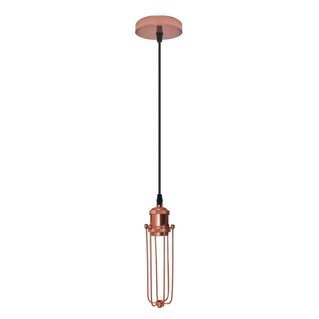Single Rose Gold Ceiling E27 Pendant Light with Wire Cage