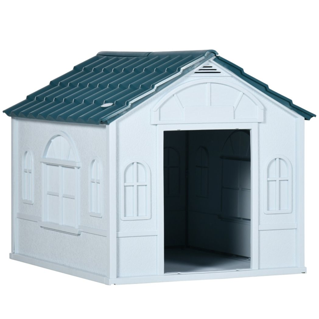 Water-Resistant Plastic Dog Kennel – Blue & White