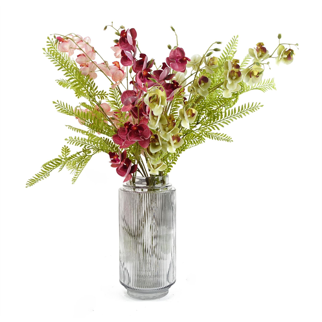 Pack of 6 x 80cm Dark Pink Artificial Mini Orchid Stem
