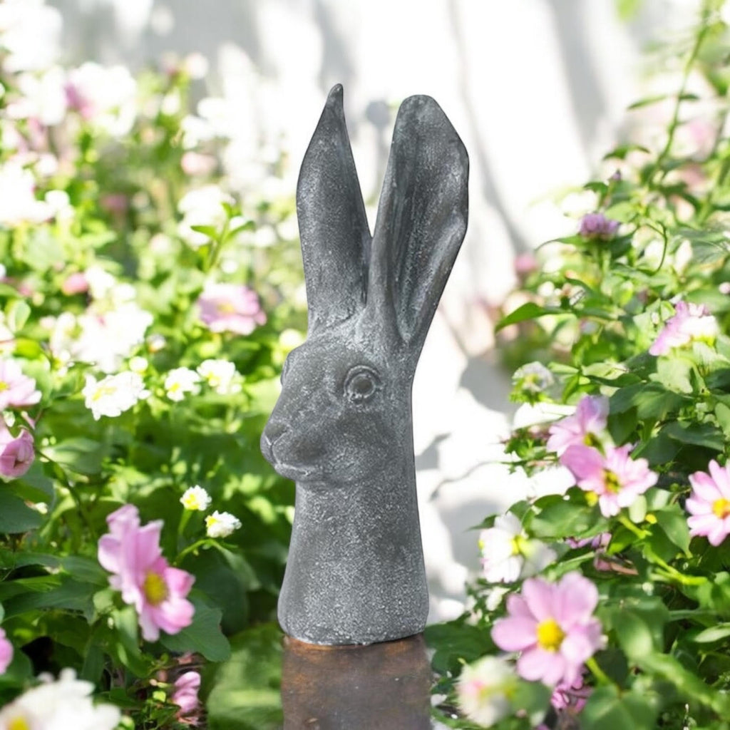 Elegant 29cm Stone-Effect Hare Head Sculpture (Grey)