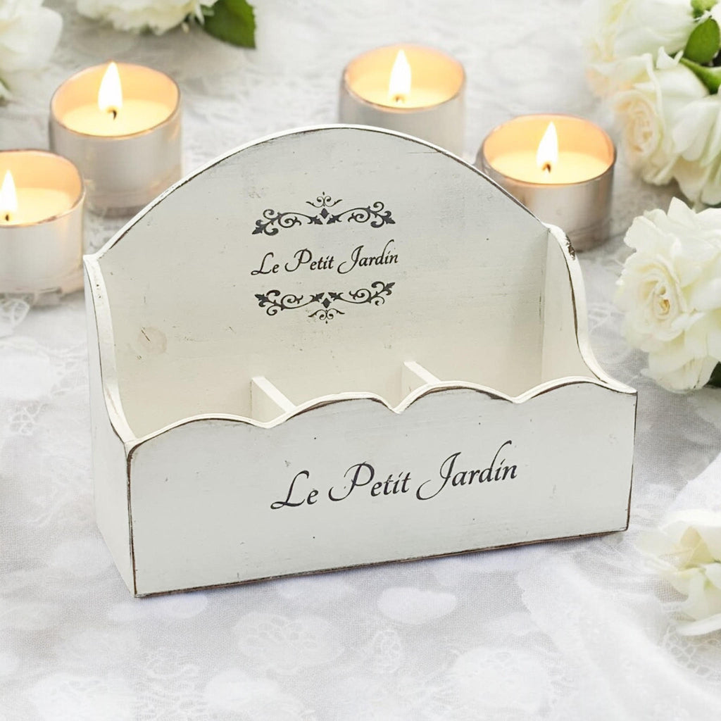 36cm Wooden Shabby White Frilly Box