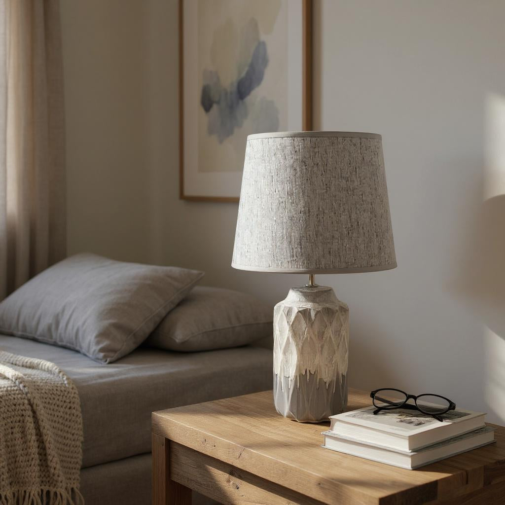AcaciaHome Cute Grey Two-Tone Ceramic Table Lamp with White Drum Shade (43CM)