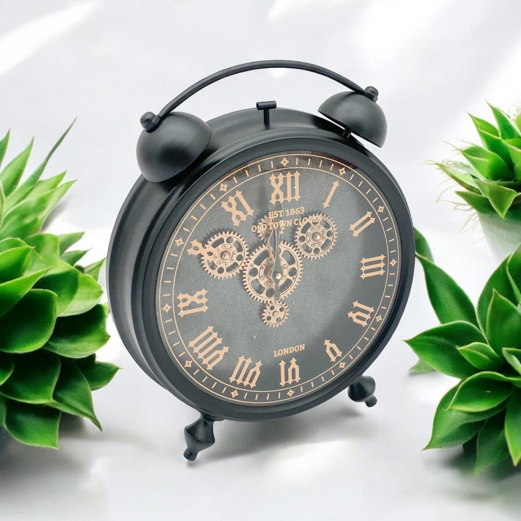 Unique Black and Gold Metal Gear Clock