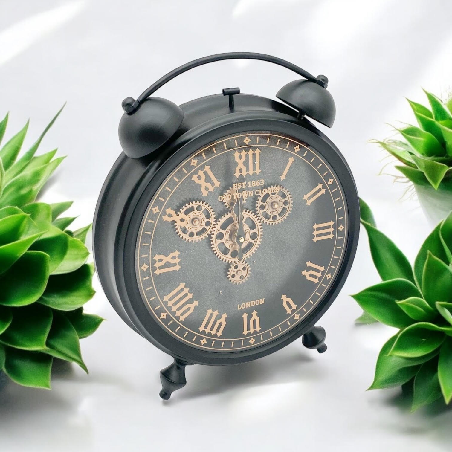 Unique Black and Gold Metal Gear Clock