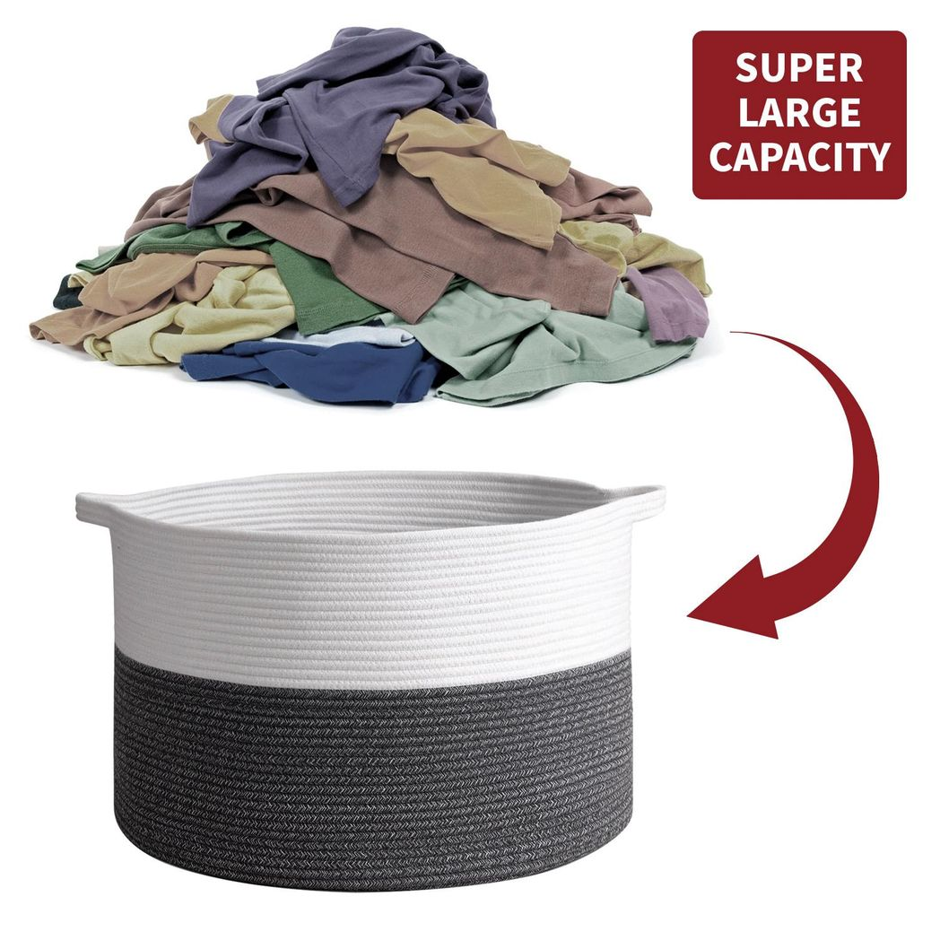 Vinsani Laundry Basket White & D Grey