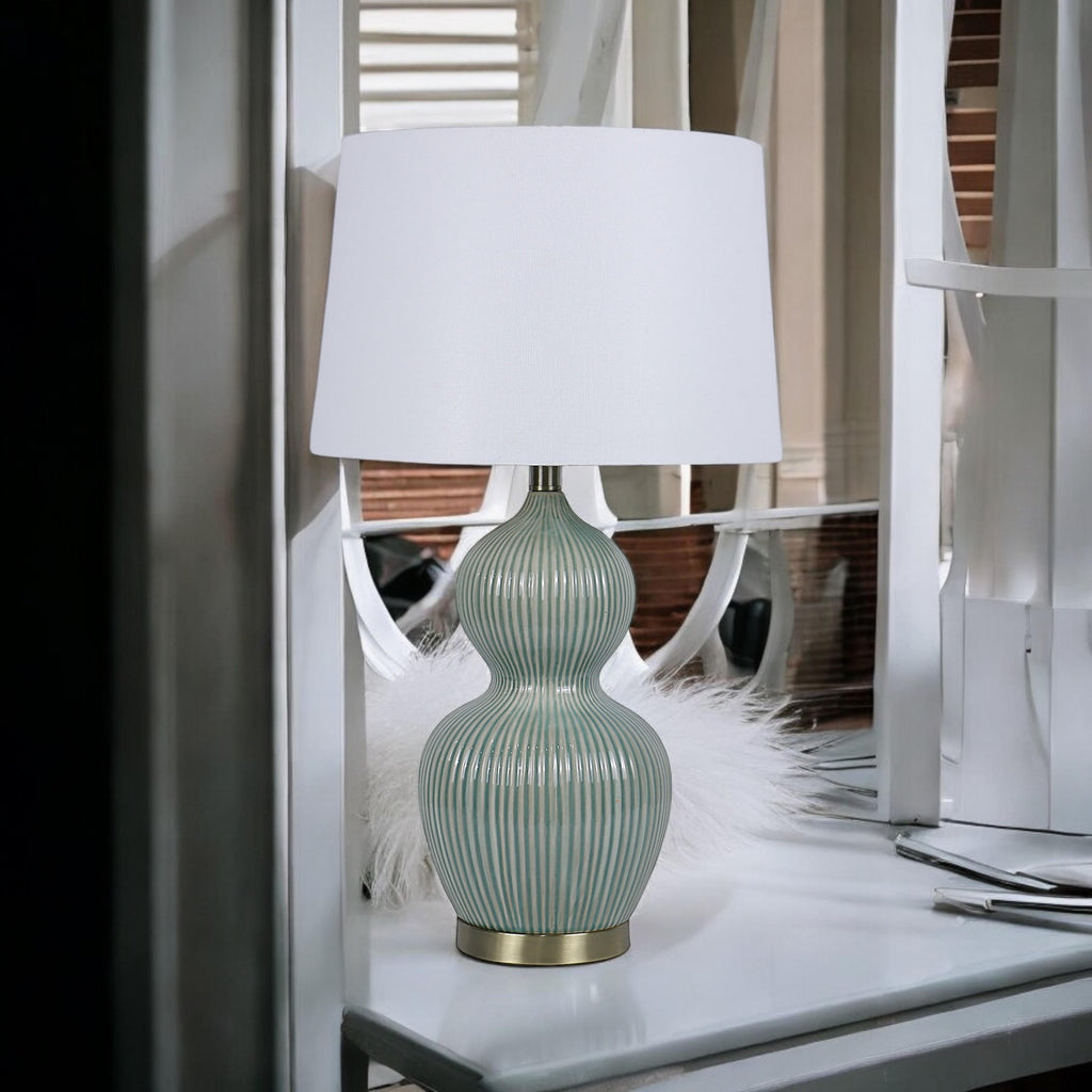 Cream Ceramic Table Lamp with Drum Shade (3 Layer - with 59cm Shade)