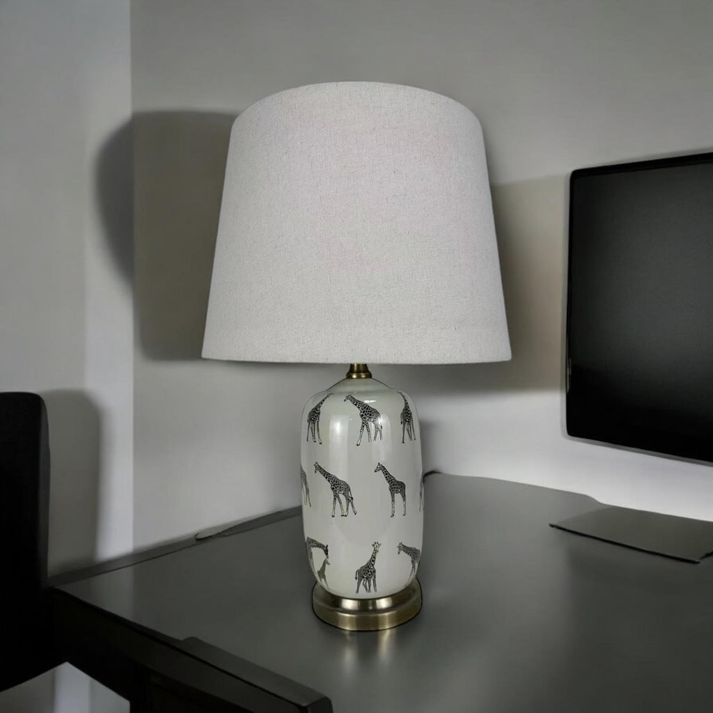 AcaciaHome Oriental Design Large Floral Ceramic Table Lamp with Drum Shade
