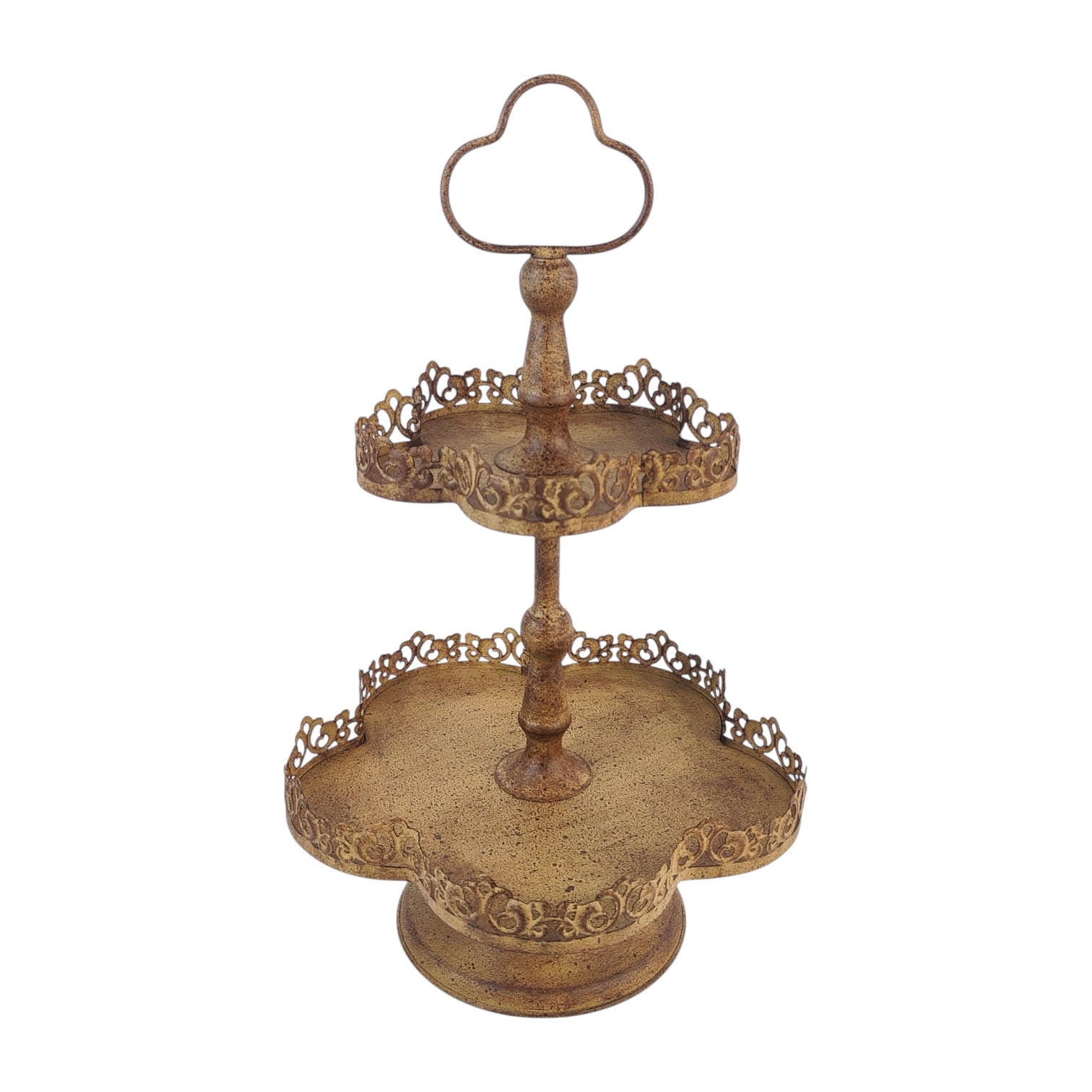AcaciaHome Rusty 2-Tier 48cm Metal Plant & Cake Stand