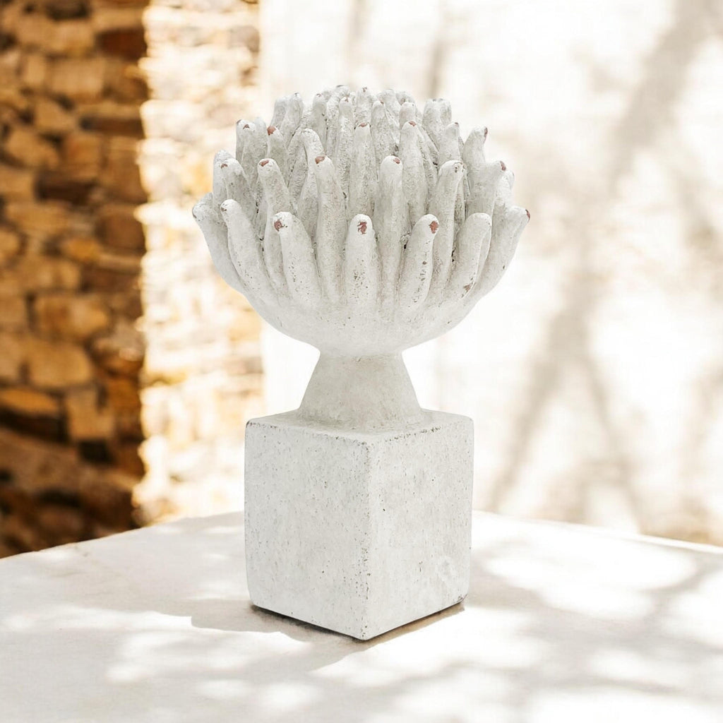 Flower on a Base Garden Ornament Resin Art Sculpture Figurine Stone Look 27cm
