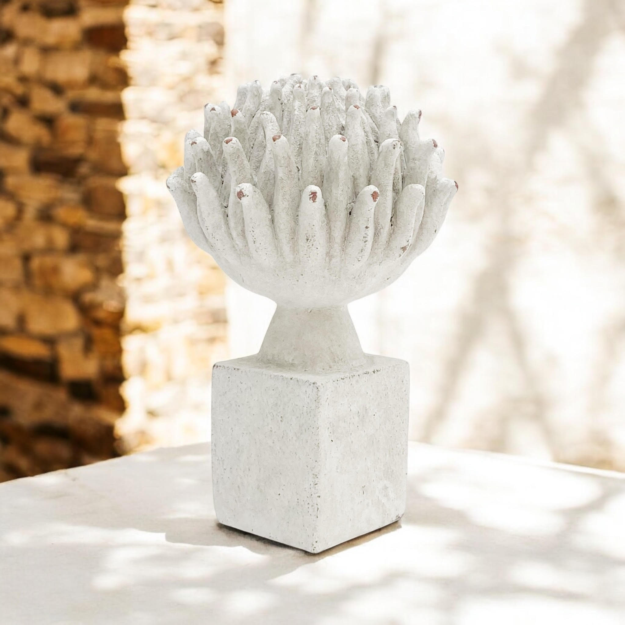Flower on a Base Garden Ornament Resin Art Sculpture Figurine Stone Look 27cm