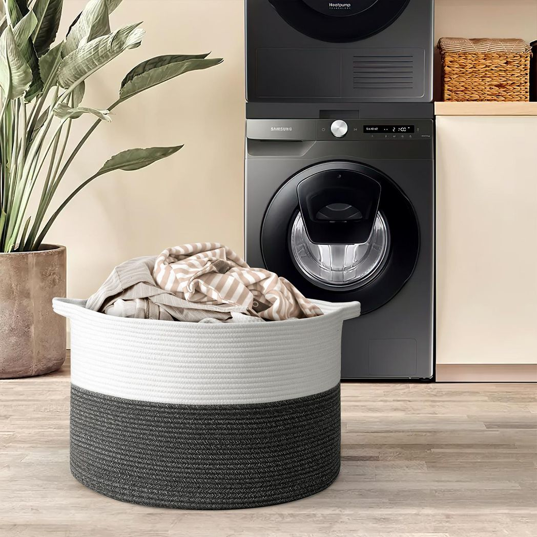 Vinsani Laundry Basket White & D Grey